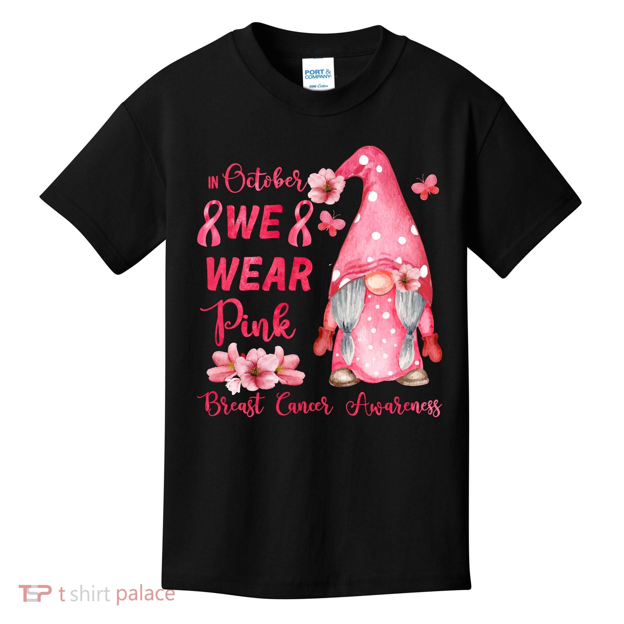 October We Wear Pink Gnome Breast Cancer Awareness Kids T-Shirt