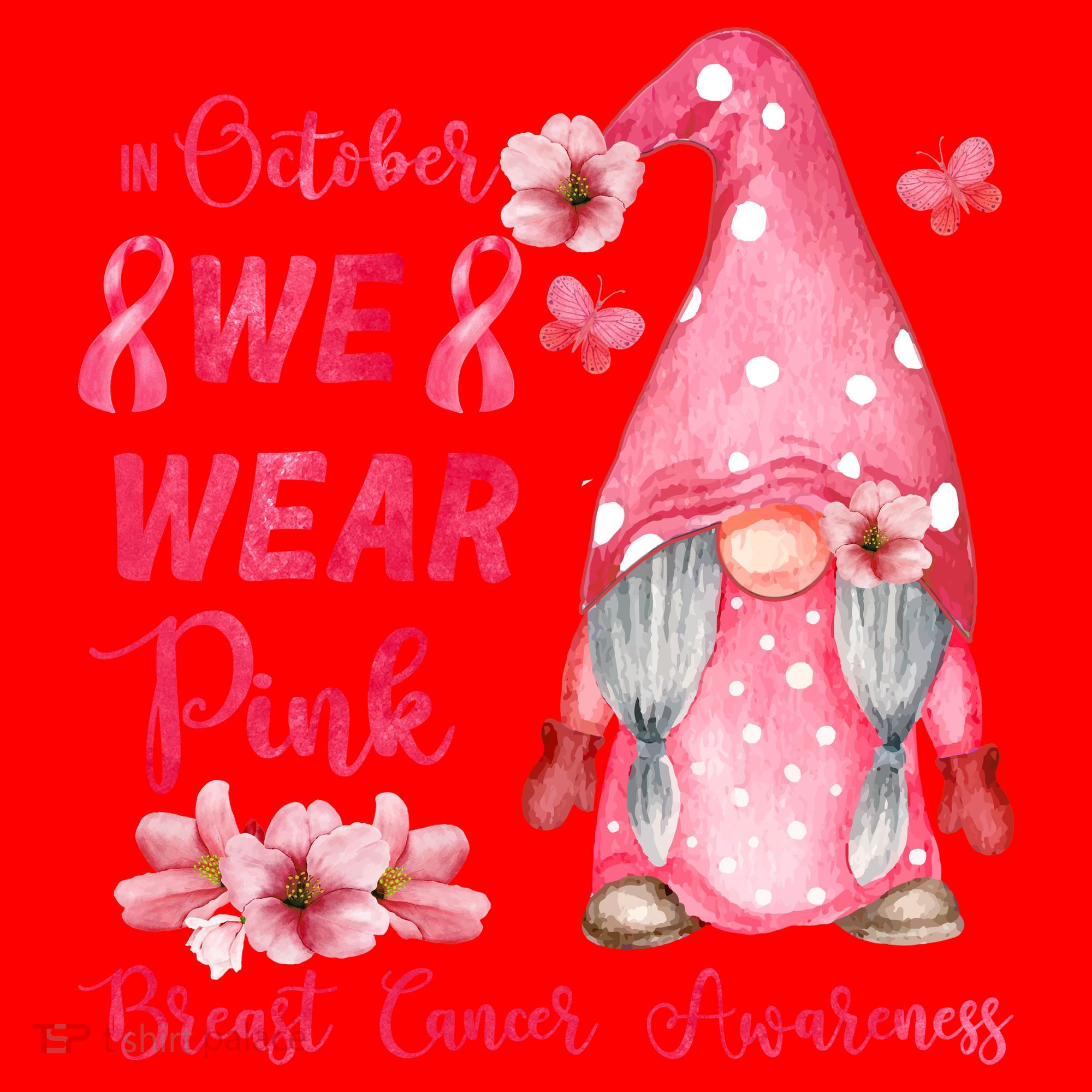 October We Wear Pink Gnome Breast Cancer Awareness Santa Hat