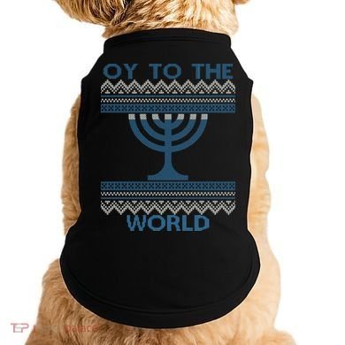 Oy To The  World Hanuka Ugly Sweater  Doggie Tank