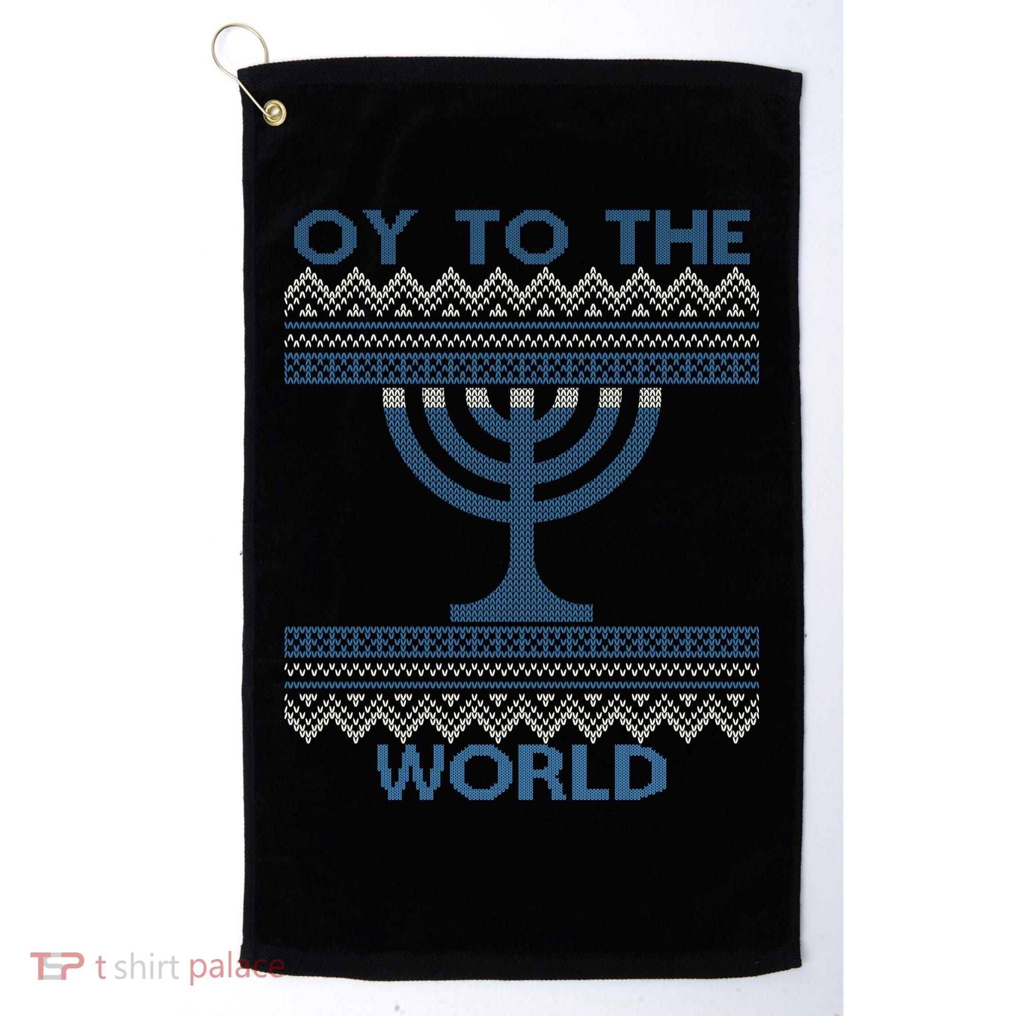 Oy To The  World Hanuka Ugly Sweater  Golf Towel