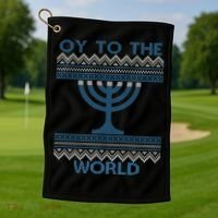 Oy To The  World Hanuka Ugly Sweater  Golf Towel thumb 1
