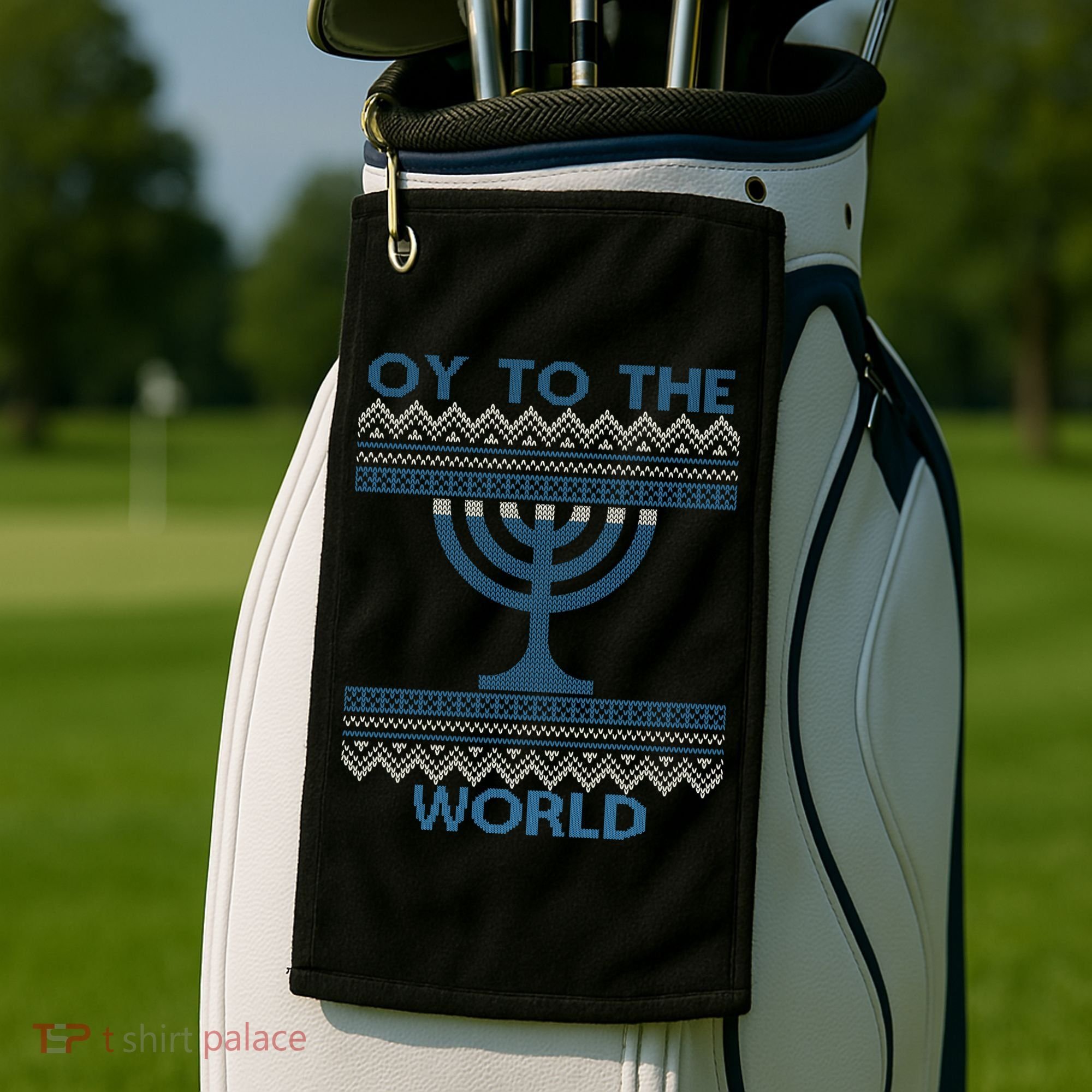 Oy To The  World Hanuka Ugly Sweater  Golf Towel