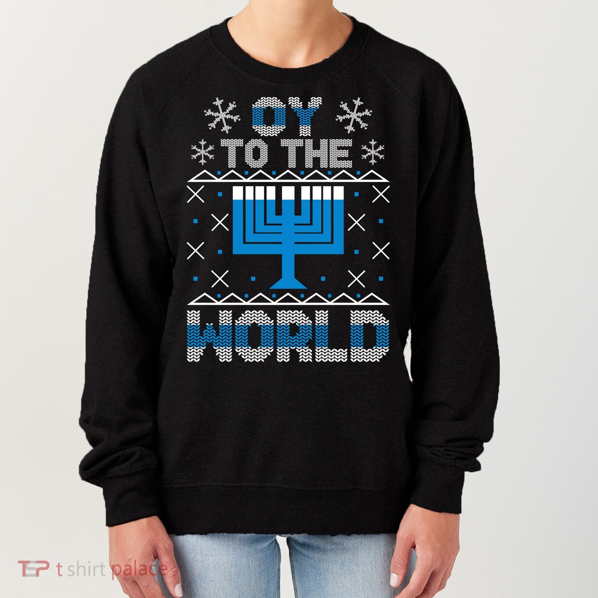 Oy To The World Ugly Hanukkah Sweater Women's Sweatshirt
