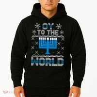 Oy To The World Ugly Hanukkah Sweater Hoodie thumb 2