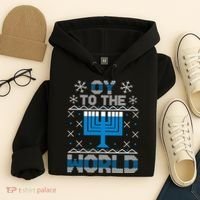 Oy To The World Ugly Hanukkah Sweater Hoodie thumb 4
