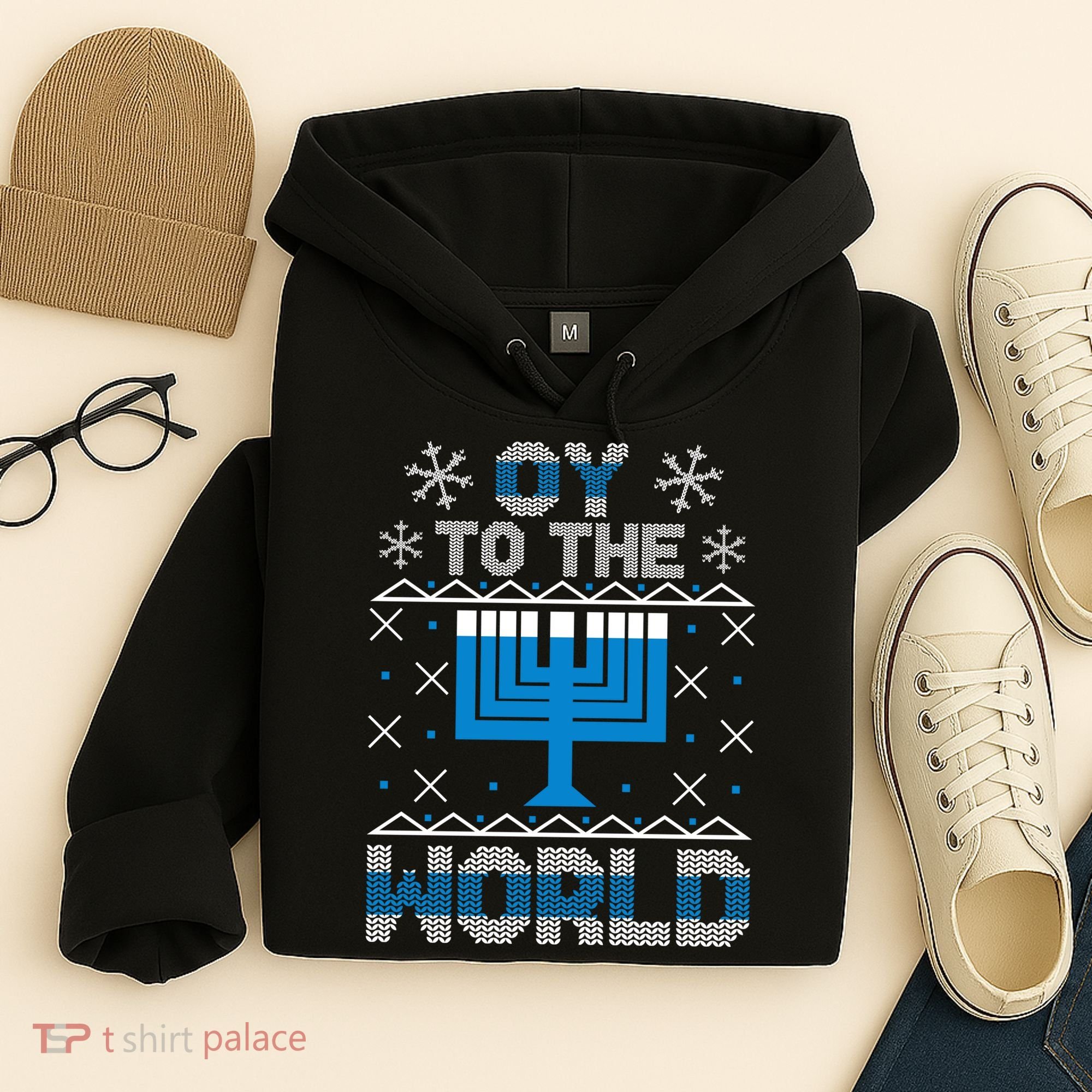 Oy To The World Ugly Hanukkah Sweater Hoodie