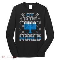 Oy To The World Ugly Hanukkah Sweater Long Sleeve Shirt thumb 0