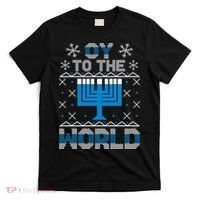 Oy To The World Ugly Hanukkah Sweater T-Shirt thumb 0