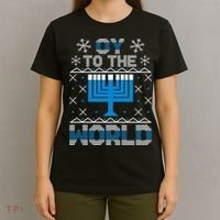 Oy To The World Ugly Hanukkah Sweater T-Shirt thumb 4