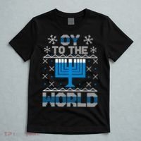 Oy To The World Ugly Hanukkah Sweater T-Shirt thumb 5
