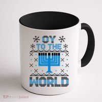 Oy To The World Ugly Hanukkah Sweater Coffee Mug thumb 1
