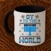 Oy To The World Ugly Hanukkah Sweater Coffee Mug thumb 2