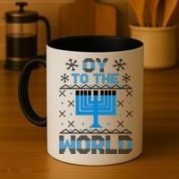 Oy To The World Ugly Hanukkah Sweater Coffee Mug thumb 4