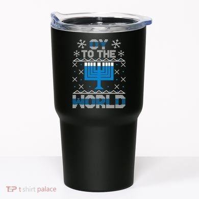 Oy To The World Ugly Hanukkah Sweater Tumbler