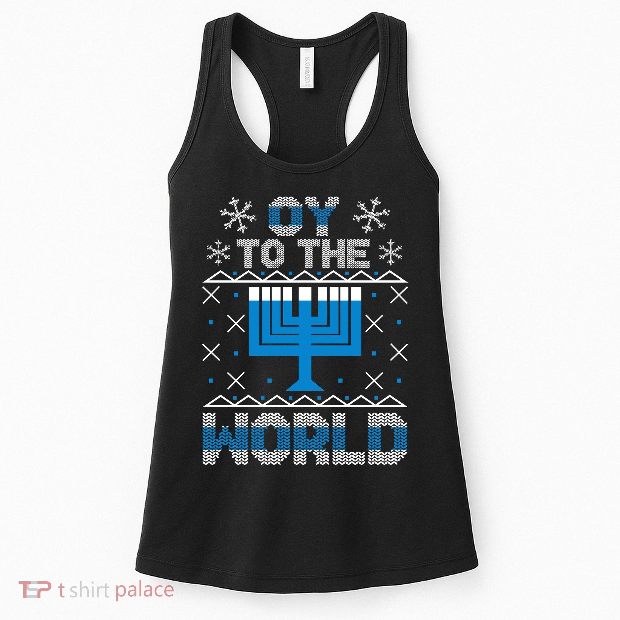 Oy To The World Ugly Hanukkah Sweater Women's Tank Top