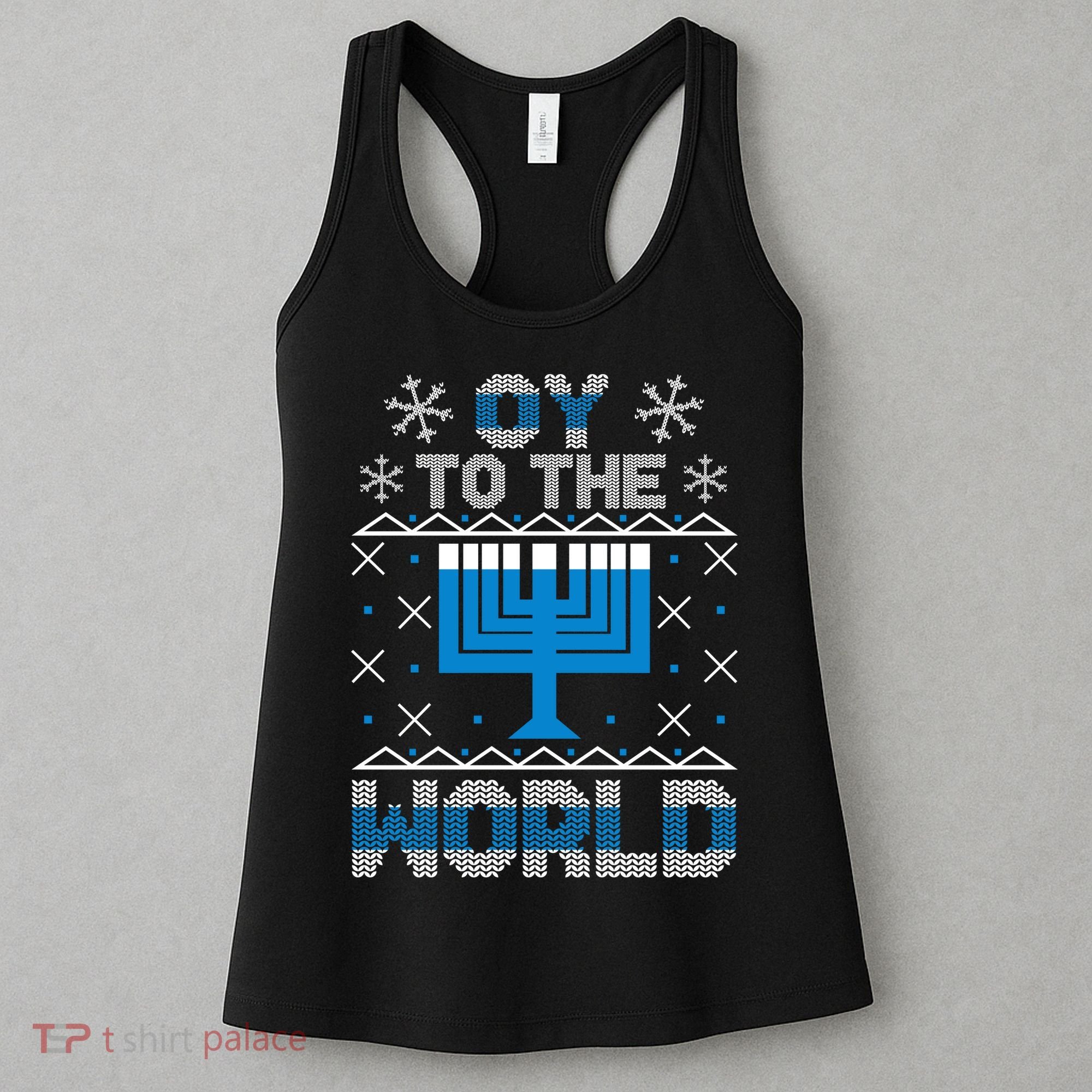 Oy To The World Ugly Hanukkah Sweater Women's Tank Top