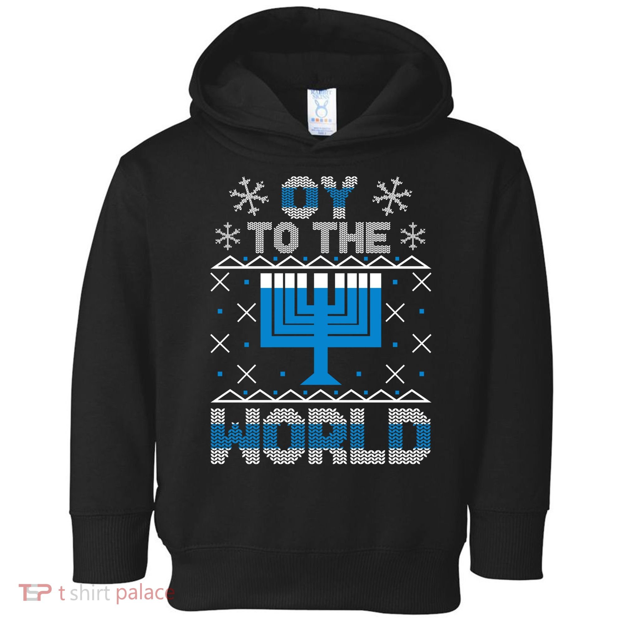 Oy To The World Ugly Hanukkah Sweater Toddler Hoodie