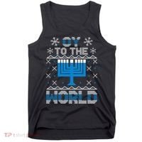 Oy To The World Ugly Hanukkah Sweater Tank Top thumb 0