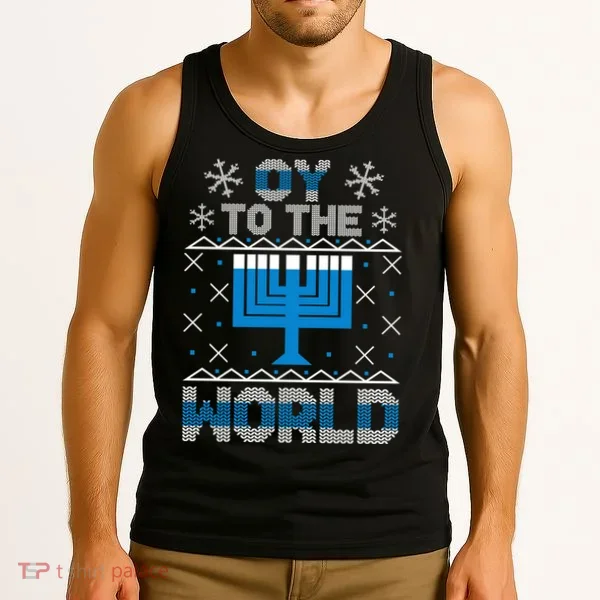 Oy To The World Ugly Hanukkah Sweater Tank Top