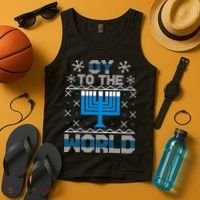 Oy To The World Ugly Hanukkah Sweater Tank Top thumb 4