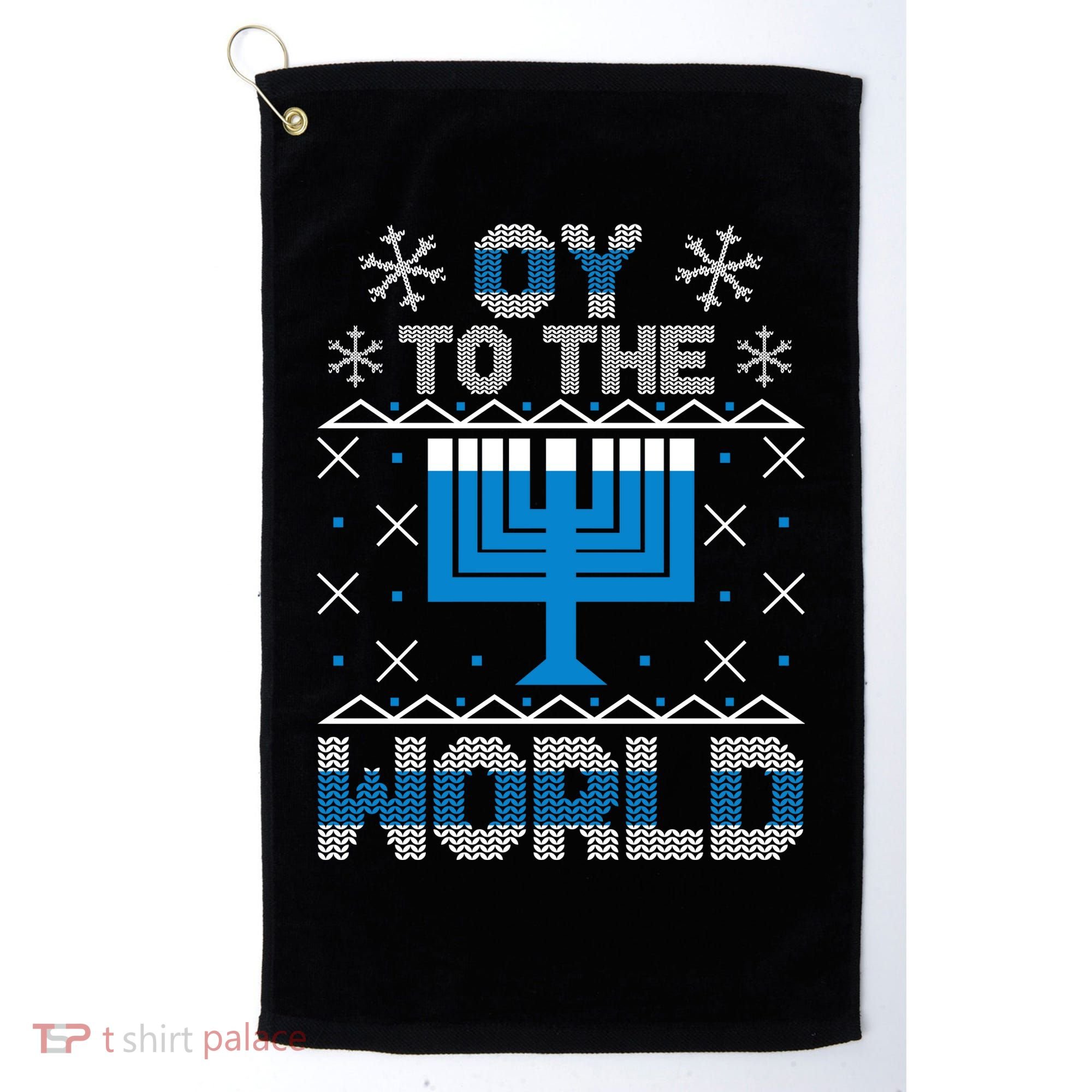 Oy To The World Ugly Hanukkah Sweater Golf Towel