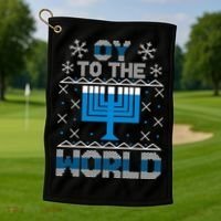 Oy To The World Ugly Hanukkah Sweater Golf Towel thumb 1
