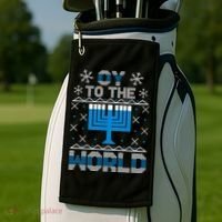 Oy To The World Ugly Hanukkah Sweater Golf Towel thumb 2