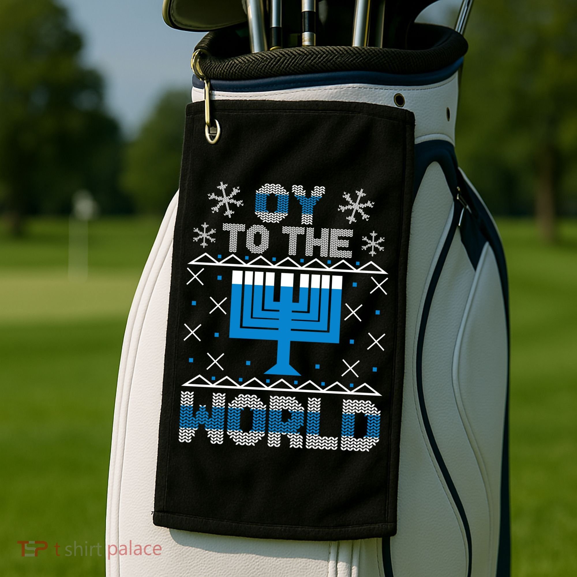 Oy To The World Ugly Hanukkah Sweater Golf Towel