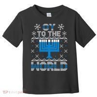 Oy To The World Ugly Hanukkah Sweater Toddler T-Shirt thumb 0