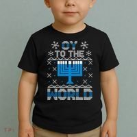 Oy To The World Ugly Hanukkah Sweater Toddler T-Shirt thumb 2
