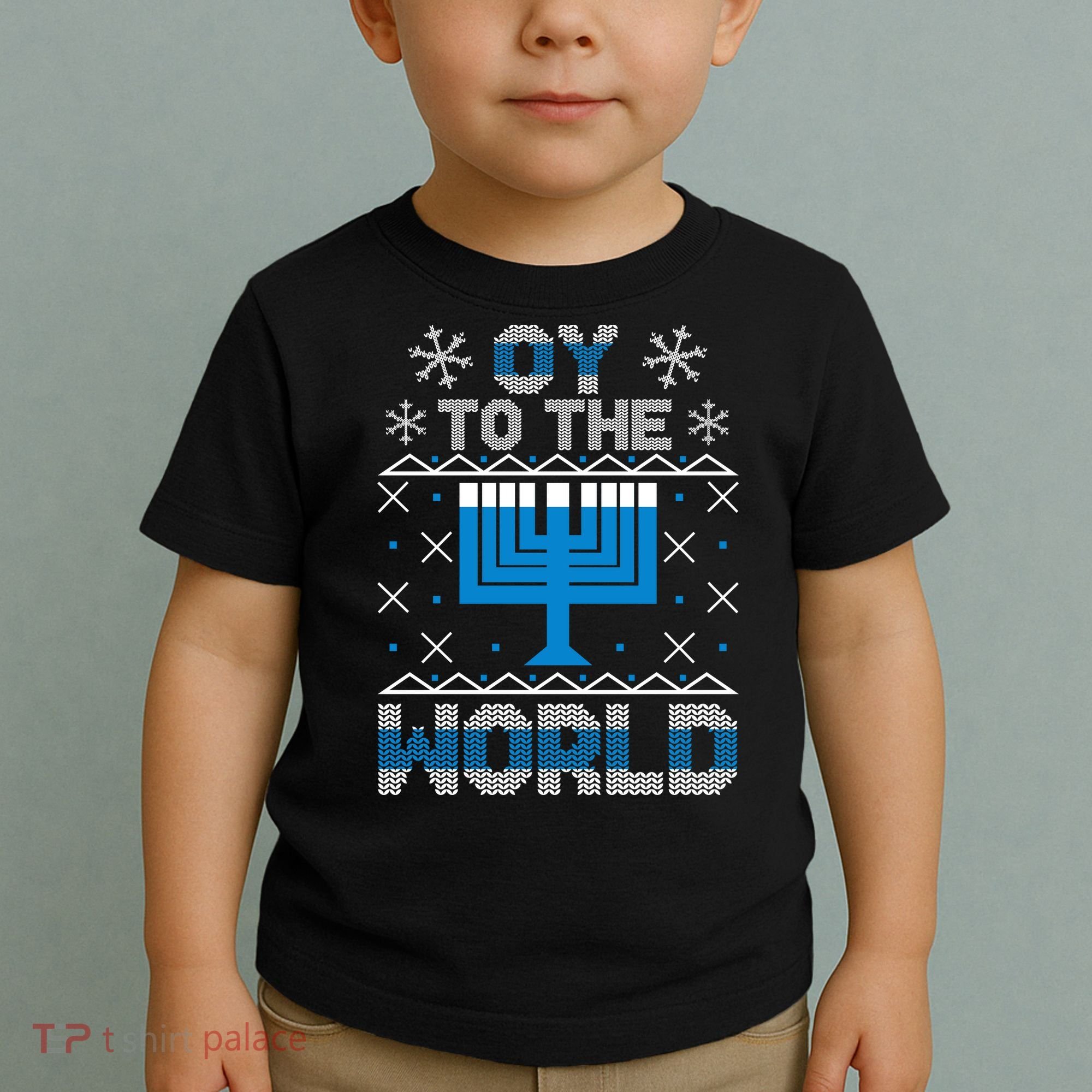 Oy To The World Ugly Hanukkah Sweater Toddler T-Shirt