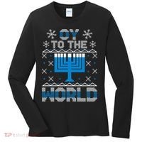 Oy To The World Ugly Hanukkah Sweater Women's Long Sleeve Shirt thumb 0