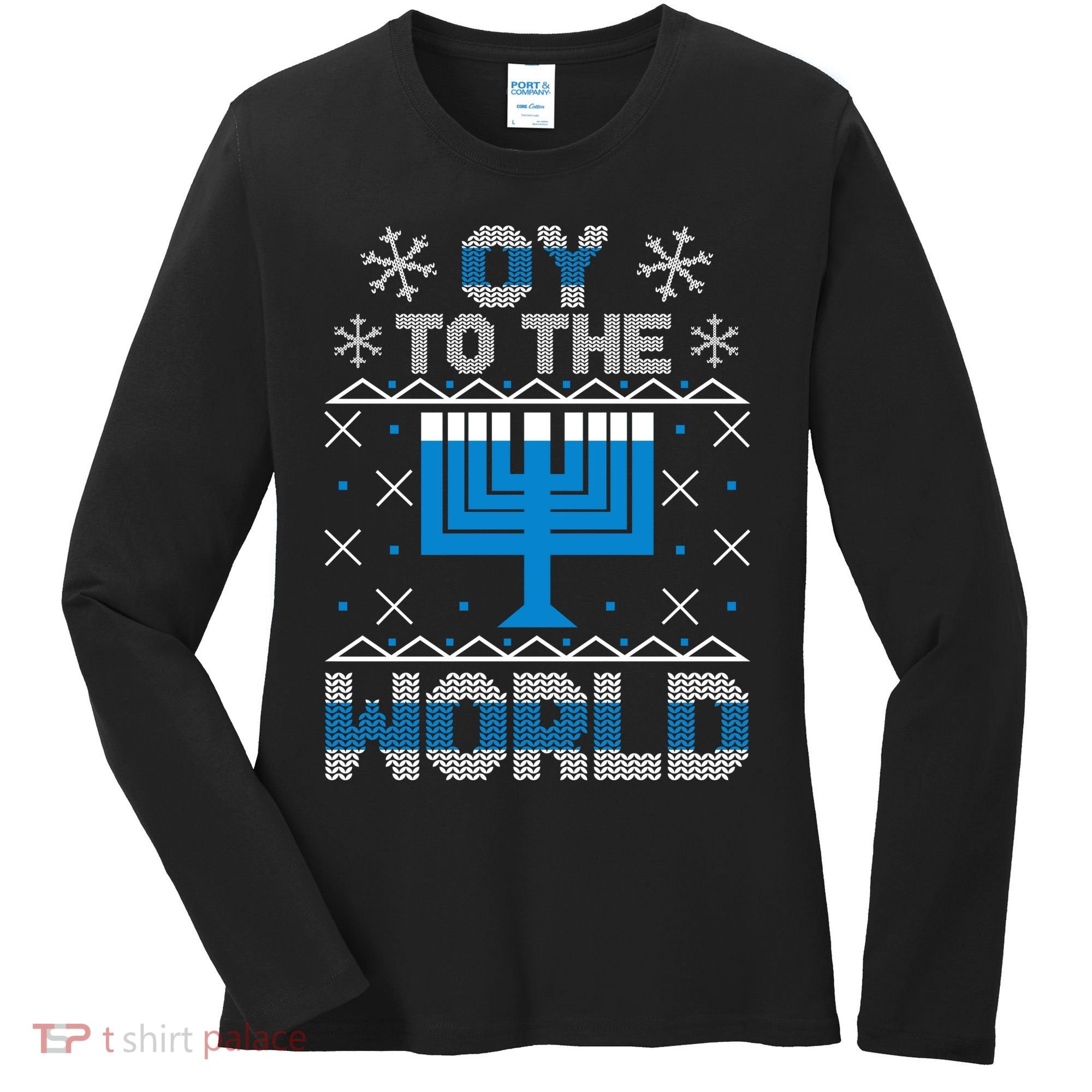 Oy To The World Ugly Hanukkah Sweater Women's Long Sleeve Shirt