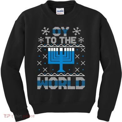 Oy To The World Ugly Hanukkah Sweater Kids Sweatshirt