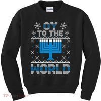 Oy To The World Ugly Hanukkah Sweater Kids Sweatshirt thumb 0