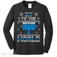 Oy To The World Ugly Hanukkah Sweater Kids Long Sleeve Shirt thumb 0