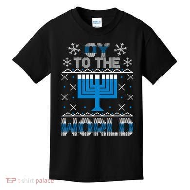 Oy To The World Ugly Hanukkah Sweater Kids T-Shirt