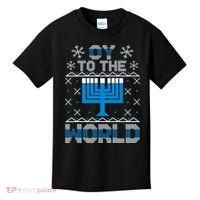 Oy To The World Ugly Hanukkah Sweater Kids T-Shirt thumb 0