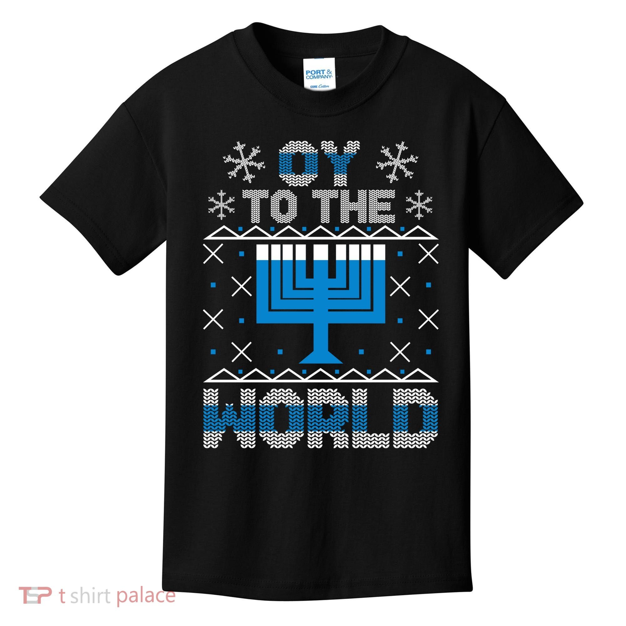 Oy To The World Ugly Hanukkah Sweater Kids T-Shirt