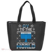 Oy To The World Ugly Hanukkah Sweater Tote Bag thumb 0