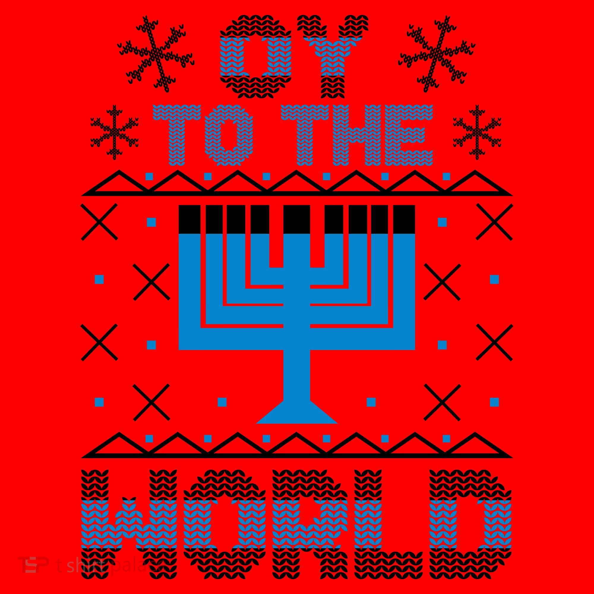 Oy To The World Ugly Hanukkah Sweater Santa Hat