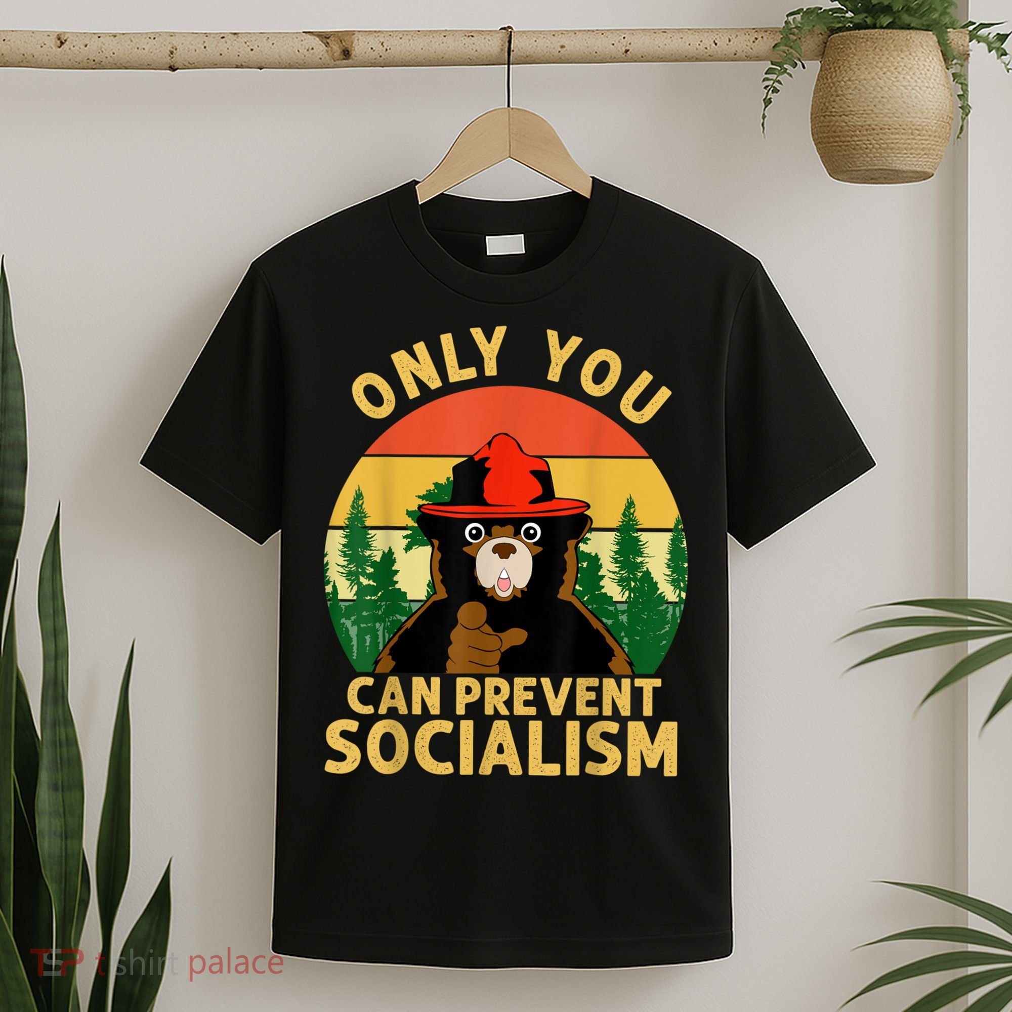 Only You Can Prevent Socialism Bear Camping Vintage Anti T-Shirt