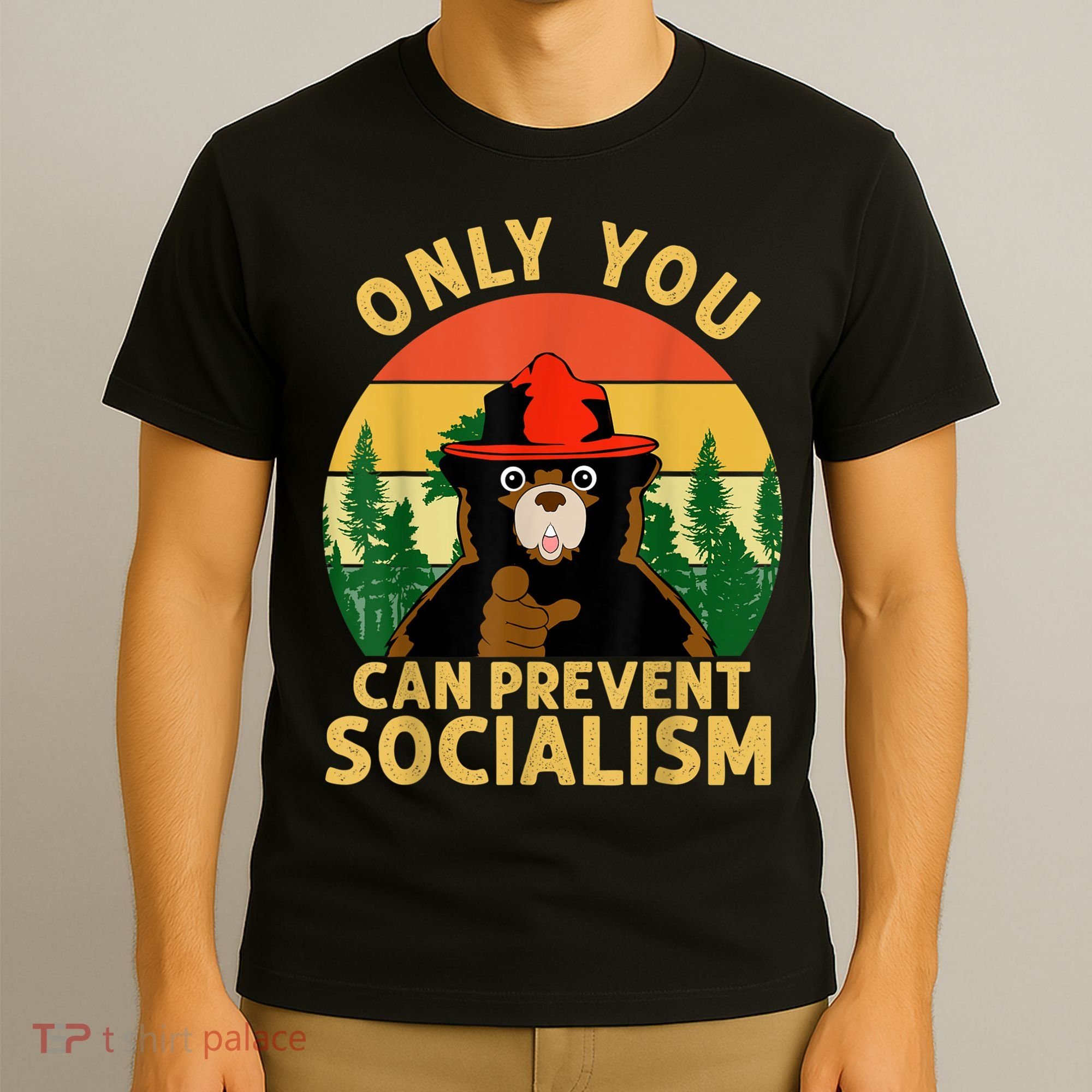 Only You Can Prevent Socialism Bear Camping Vintage Anti T-Shirt