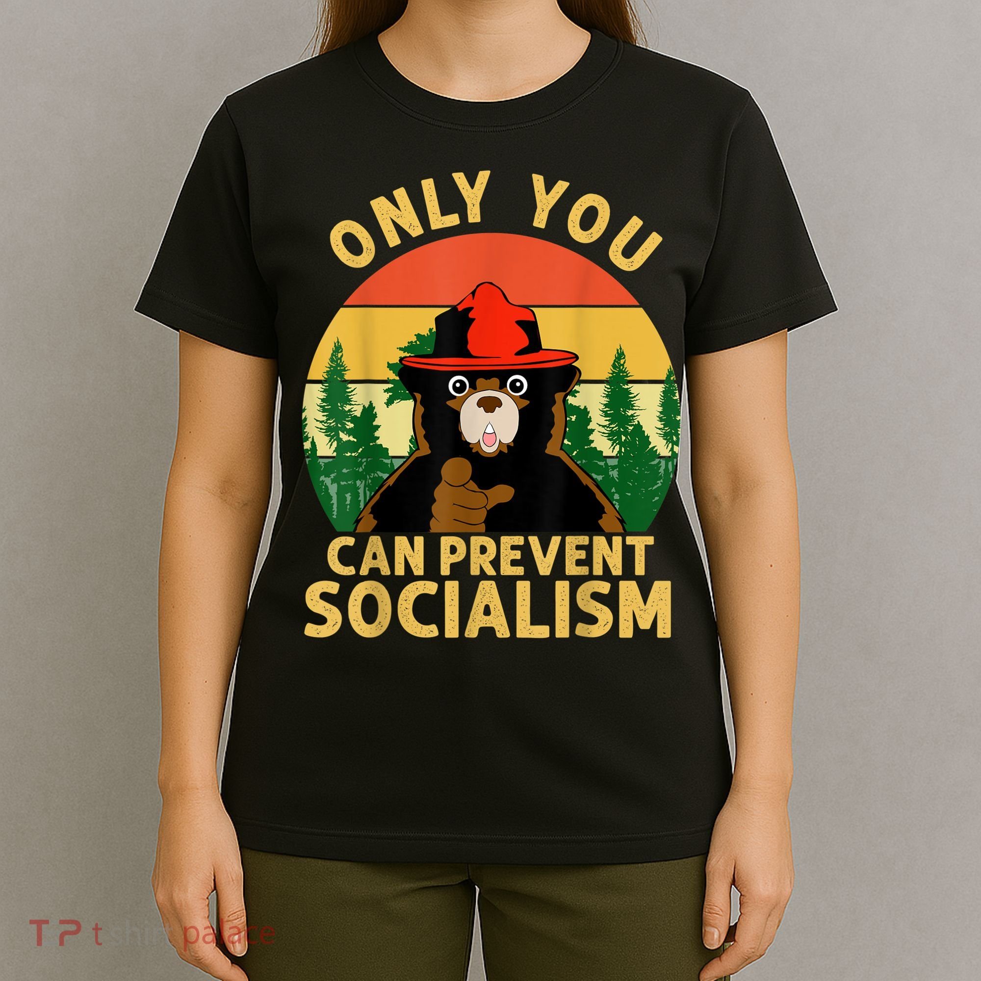 Only You Can Prevent Socialism Bear Camping Vintage Anti T-Shirt