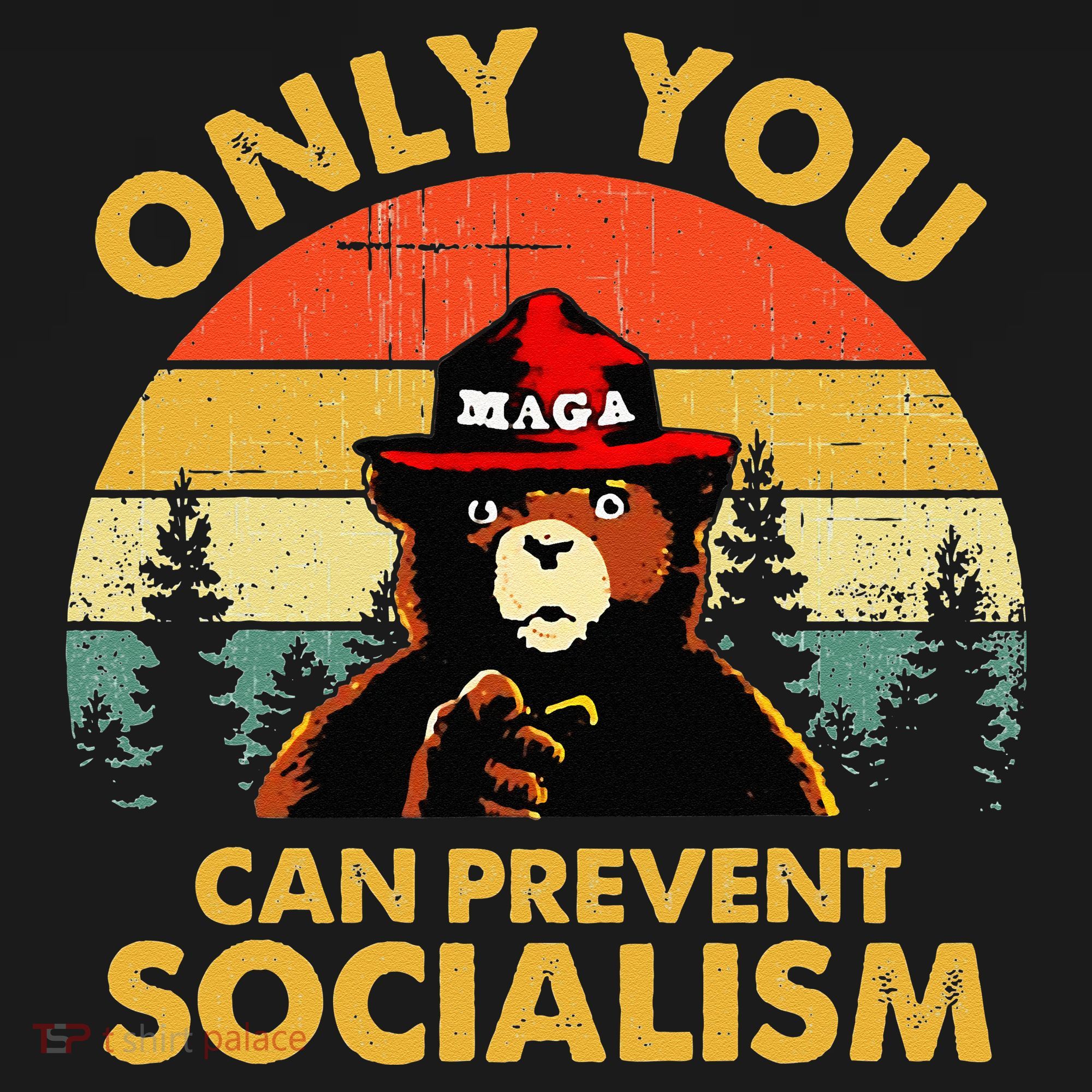 Only You Can Prevent Socialism Bear Wearing Hat MAGA Smokey Long Sleeve Shirt
