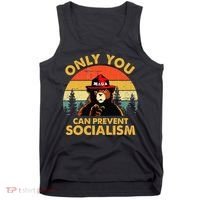 Only You Can Prevent Socialism Bear Wearing Hat MAGA Smokey Tank Top thumb 0