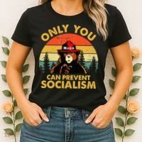 Only You Can Prevent Socialism Bear Wearing Hat MAGA Smokey Women's T-Shirt thumb 2