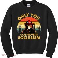 Only You Can Prevent Socialism Bear Wearing Hat MAGA Smokey Kids Sweatshirt thumb 0