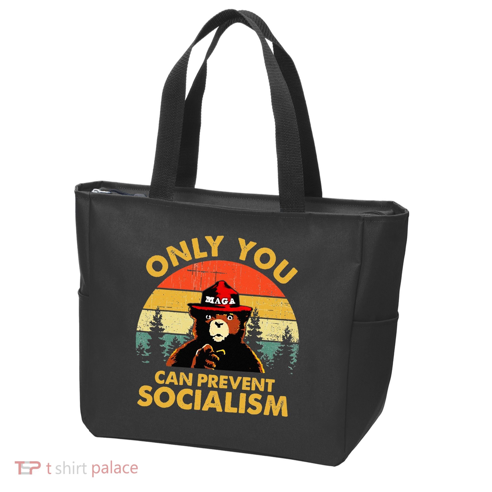 Only You Can Prevent Socialism Bear Wearing Hat MAGA Smokey Tote Bag