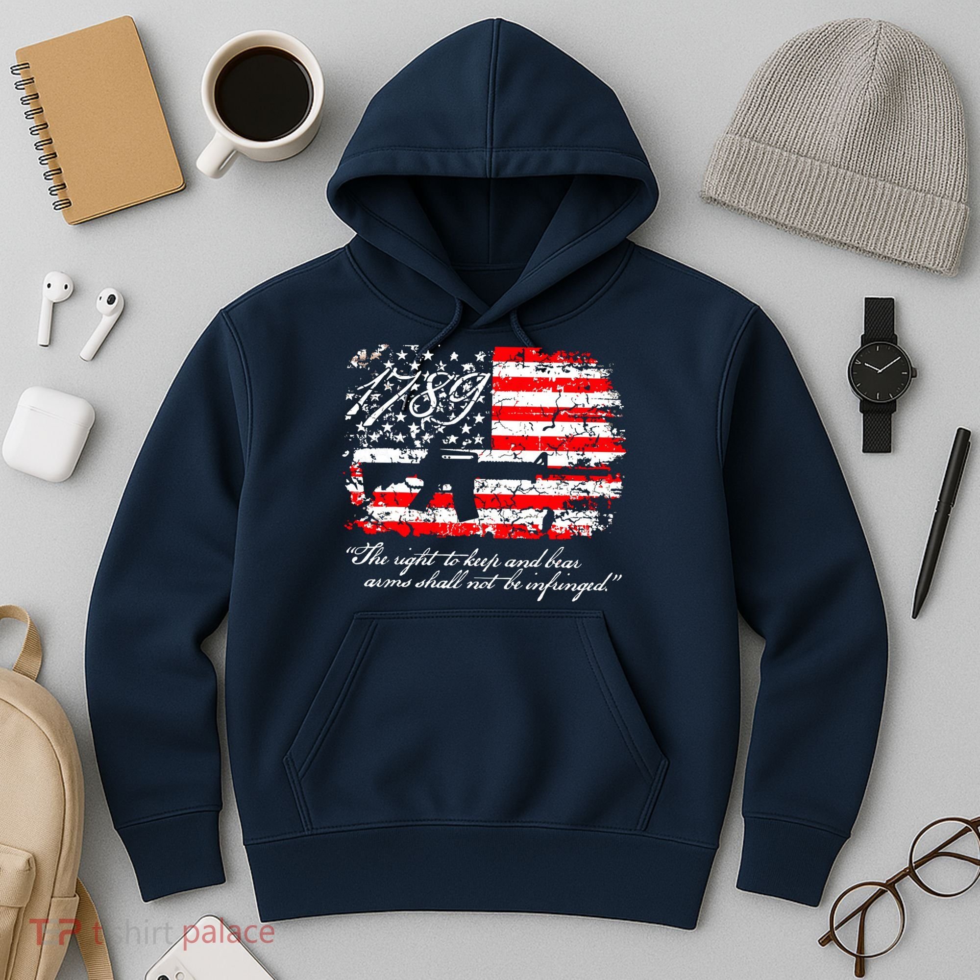 Patriotic 1789 American Flag 2nd Amendment Gun Rights AR15 Hoodie